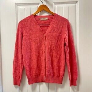 Vintage Camela  100% Cashmere Textured Cardigan Coral